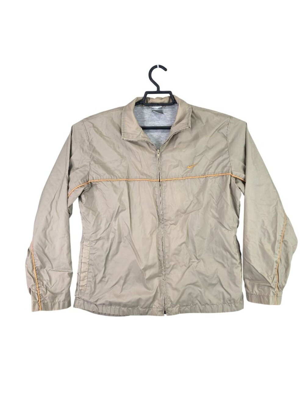 Women’s Vintage Y2K Nike Tan Windbreaker Full Zip Jacket Orange Piping Lined S